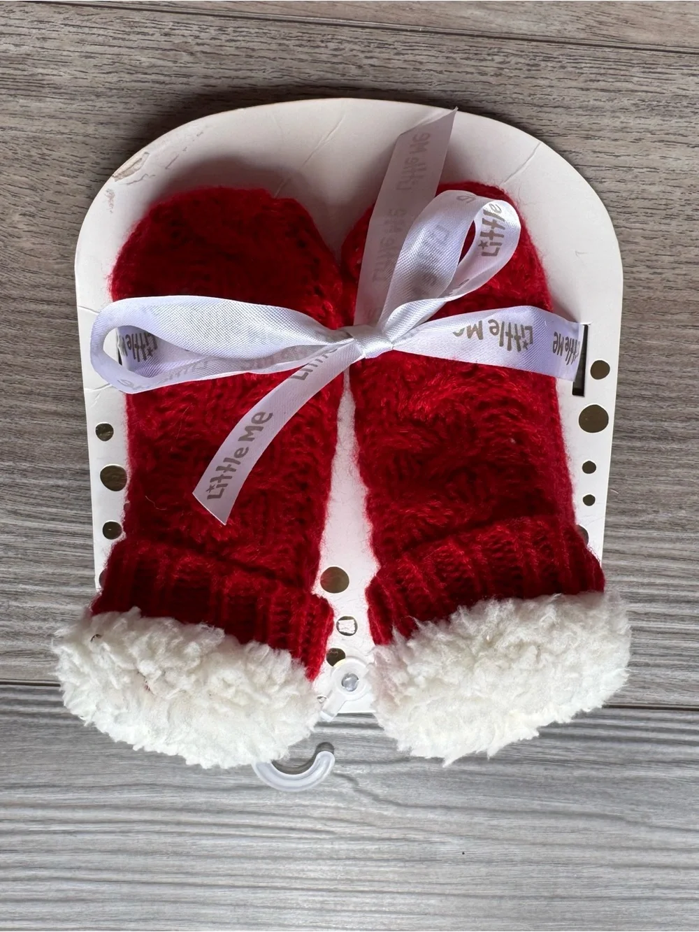Little Me Red Knit Sherpa-Lined Baby Booties